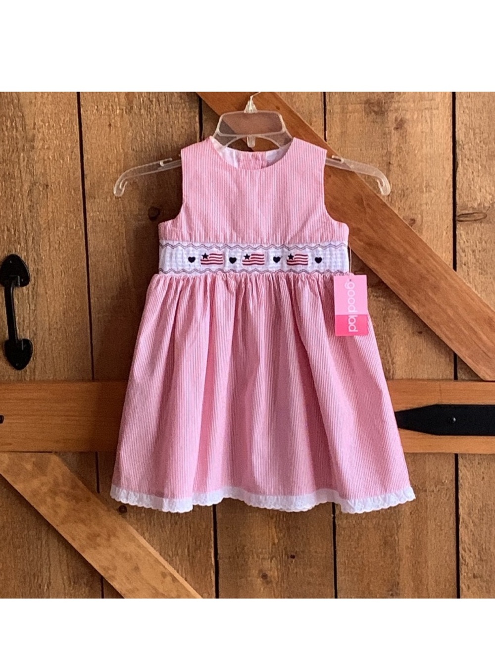 Smocked  seersucker Fourth of July dress